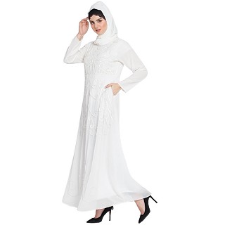 Designer embroidery wedding abaya-off white